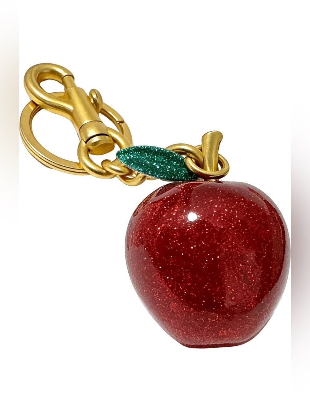 Apple Bag Charm / Key Chain Glittery Red with Goldtone Hardware - New!